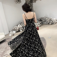 Black tulle long A line prom dress black evening dress - Thumbnail 4