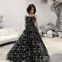Black tulle long A line prom dress black evening dress - Thumbnail 5