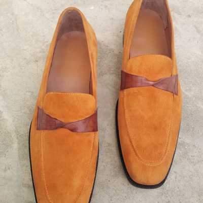 New handmade orange suede moccasin loafer shoes
