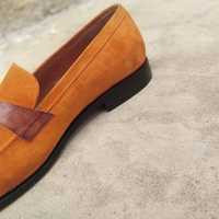 New Handmade Orange Suede Moccasin Loafer Shoes - Thumbnail 2