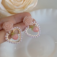 Beautiful Rose & Strawberry Pearl Earrings - Thumbnail 1