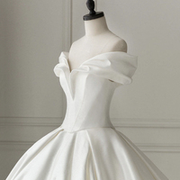 White satin long ball gown dress wedding dress - Thumbnail 1