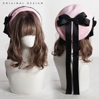 Doll Bow Summer Plaid Beret Hat - Thumbnail 1