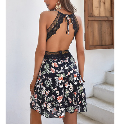 Casual sling printing backless sleeveless dress - Thumbnail 2