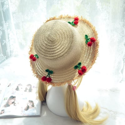 Cute girl fruity strawberry cherry pineapple spring summer straw hat - Thumbnail 1