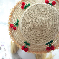 Cute Girl Fruity Strawberry Cherry Pineapple Spring Summer Straw Hat - Thumbnail 7