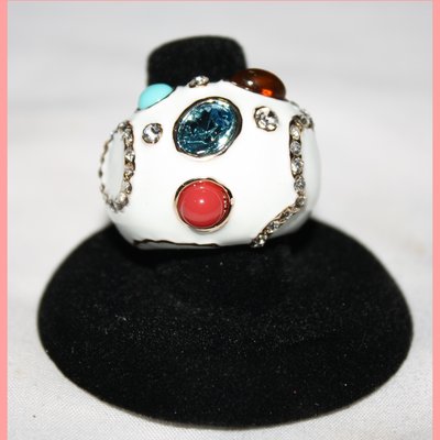 Dome ring white colorful stones