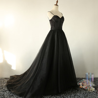 Black tulle long A line prom dress black evening dress - Thumbnail 3