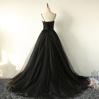 Black tulle long A line prom dress black evening dress - Thumbnail 4
