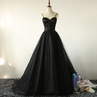 Black tulle long A line prom dress black evening dress - Thumbnail 5
