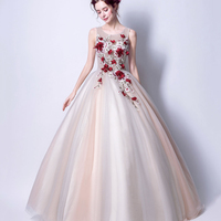 Elegant tulle applique long A line prom dress evening dress - Thumbnail 2