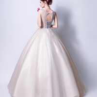 Elegant tulle applique long A line prom dress evening dress - Thumbnail 5