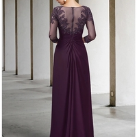 Elegant Sheath 3/4 Sleeves Long Mother of the Bride Dresses with Appliques - Thumbnail 1
