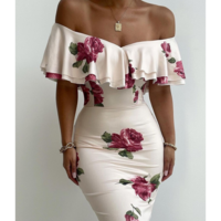 Fashion Sexy V-Neck Strapless Bag Hip Print Dress - Thumbnail 1