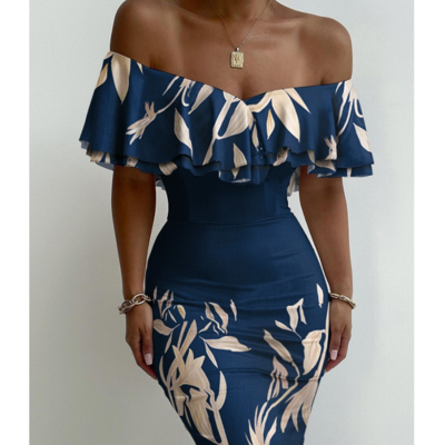 Fashion sexy v-neck strapless bag hip print dress