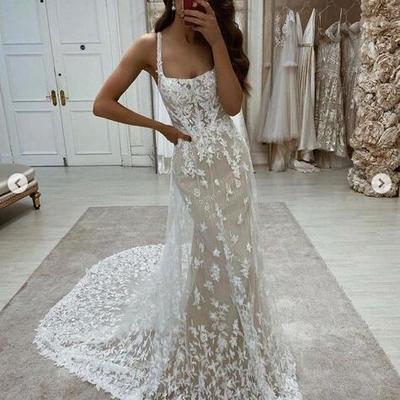 Mermaid tulle lace appliques wedding dresses boho simple bridal gowns