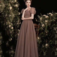 Cute tulle long A line prom dress evening dress - Thumbnail 1