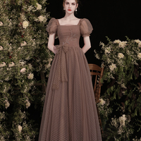 Cute tulle long A line prom dress evening dress - Thumbnail 2