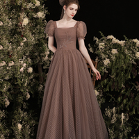 Cute tulle long A line prom dress evening dress - Thumbnail 3