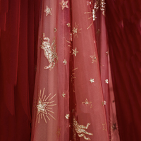 Red tulle long A line prom dress red evening dress - Thumbnail 1