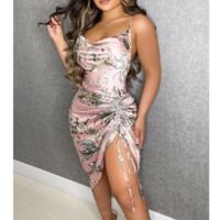 Sling Printing Sleeveless Slit Dress - Thumbnail 1