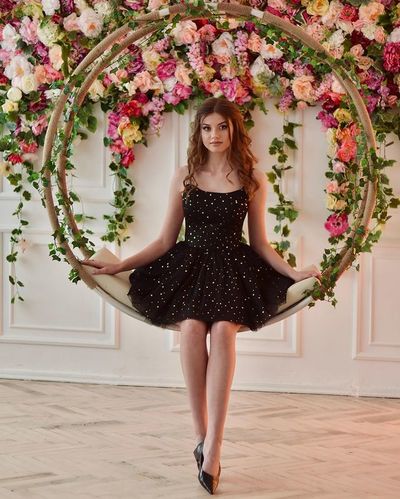 Unique A-Line Scoop Neck Black Short Homecoming Dresses 2021-2022