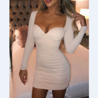 Low-Neck Long-Sleeved Tight Dress - Thumbnail 1