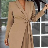 Solid Color Sexy Long Sleeve Dress - Thumbnail 1