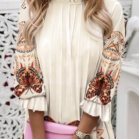 Design Printed Long-Sleeved Ruffle Dress - Thumbnail 1