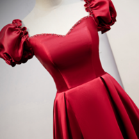 A line burgundy satin long evening dress - Thumbnail 1