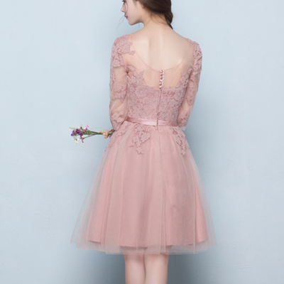 Tulle short prom dress with lace ,evening dress - Thumbnail 3