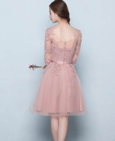 Tulle Short prom dress with lace ,evening dress
