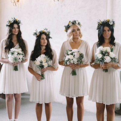 Simple v-neck above knee chiffon bridesmaid dress - Thumbnail 1