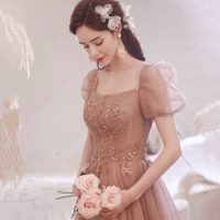 Pink tulle sequins long A line prom dress evening dress - Thumbnail 2