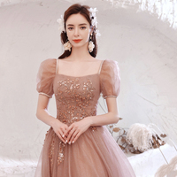 Pink tulle sequins long A line prom dress evening dress - Thumbnail 3