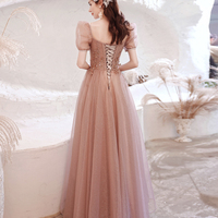 Pink tulle sequins long A line prom dress evening dress - Thumbnail 6