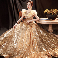 Gold sequins long ball gown dress shiny evening dress - Thumbnail 3
