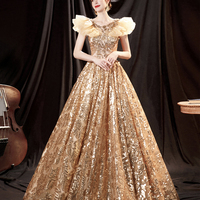 Gold sequins long ball gown dress shiny evening dress - Thumbnail 5