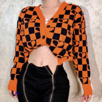 HEART AND CHECKER ORANGE CARDIGAN - Thumbnail 2