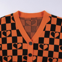 HEART AND CHECKER ORANGE CARDIGAN - Thumbnail 4