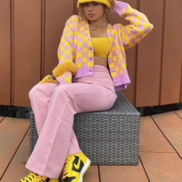 PINK AND YELLOW CHECKERBOARD CARDIGAN - Thumbnail 2