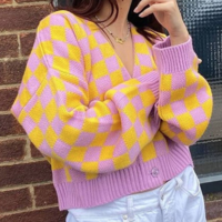 PINK AND YELLOW CHECKERBOARD CARDIGAN - Thumbnail 3