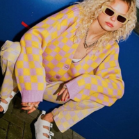 PINK AND YELLOW CHECKERBOARD CARDIGAN - Thumbnail 4