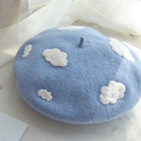 Cute Blue Sky & White Cloud Beret Hat - Thumbnail 3