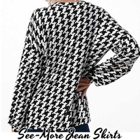 Houndstooth Long Puff Sleeve Top - Thumbnail 1