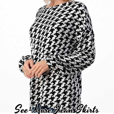 Houndstooth Long Puff Sleeve Top