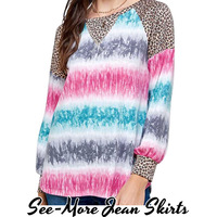 Tie-Dye & Leopard Long Sleeve Top - Thumbnail 1
