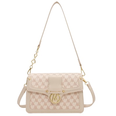 Classic women fashion trendy style golden symbol strap cream pink leather handbag bag - Thumbnail 2