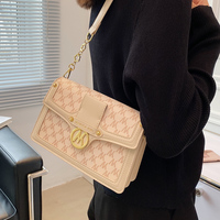 Classic Women Fashion Trendy Style Golden Symbol Strap Cream Pink Leather Handbag Bag - Thumbnail 3
