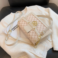Classic Women Fashion Trendy Style Golden Symbol Strap Cream Pink Leather Handbag Bag - Thumbnail 2